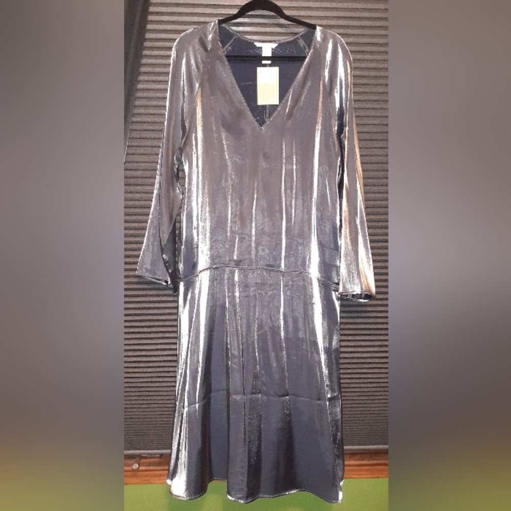 H&M Shiny Silver A-Line Dress-Small(but fits up to a Large)